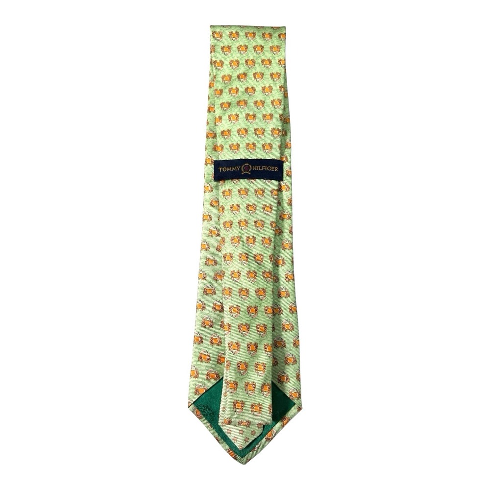 Tommy Hilfiger Made in USA Silk Tie Crab Critter Nautical Green Orange 3.5" - Picture 3 of 11